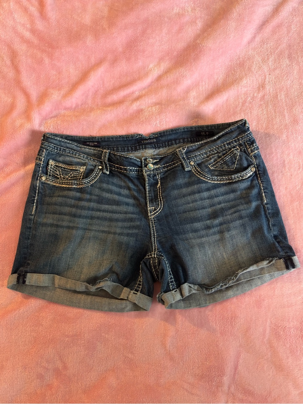 Vigoss The New York Short Denim Jean Dark Wash Embroidered Shorts Size 22